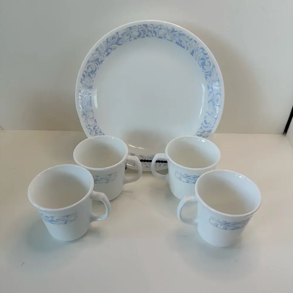 Set of 4 Corelle Sea and Sand Dinner Plates by Corning, plus one FREE